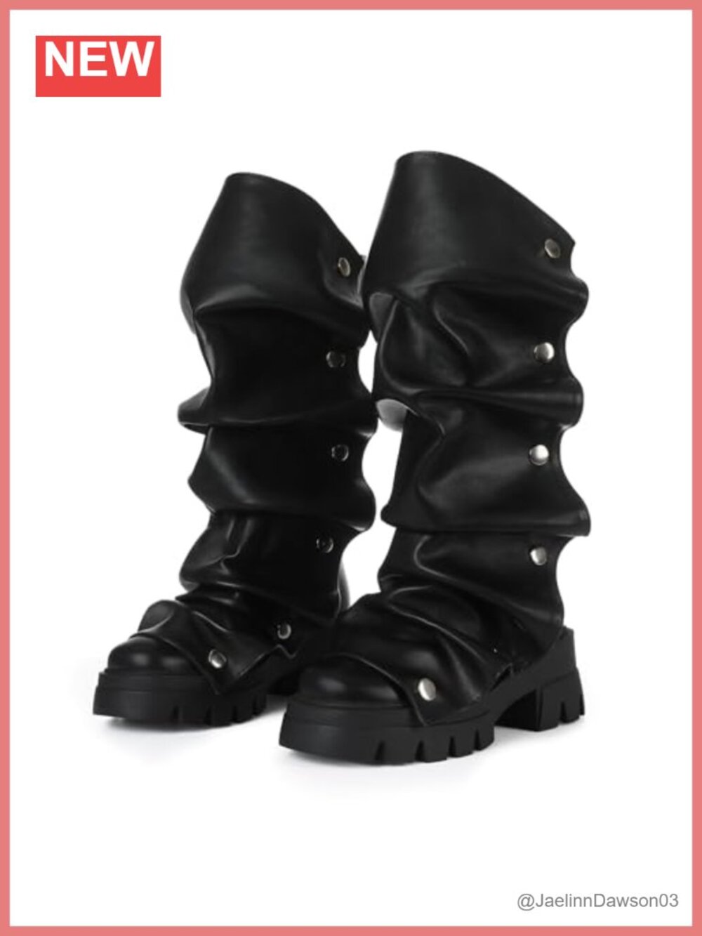Fold Over Slouchy Boots Women Mid Calf Chunky Heel Round Toe